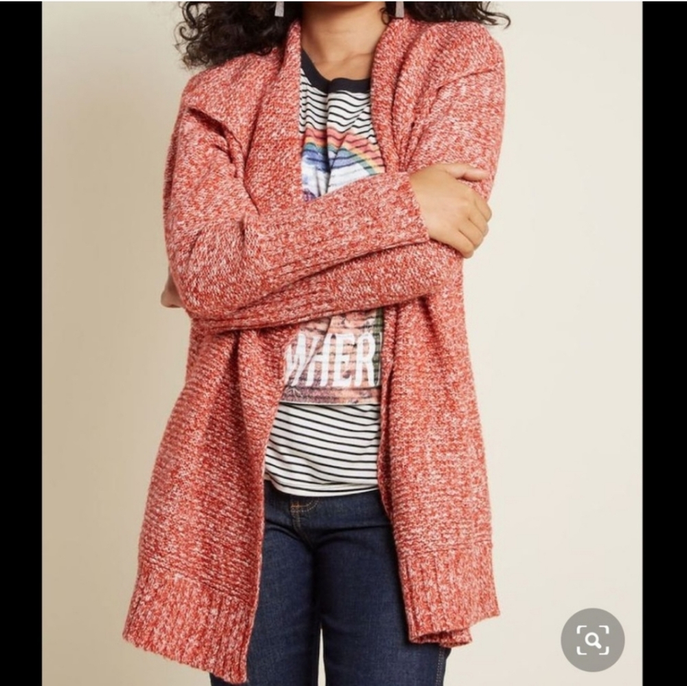 Modcloth | Orange Marled Open Draped Cardigan
